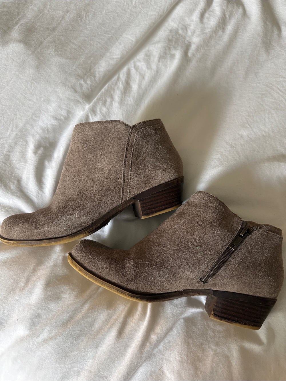 Lucky Brand Taupe Suede Ankle Booties with Side Zip